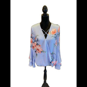 “C” Faux Wrap Bell Sleeve Size Medium Women's Blouse  Gorgeous